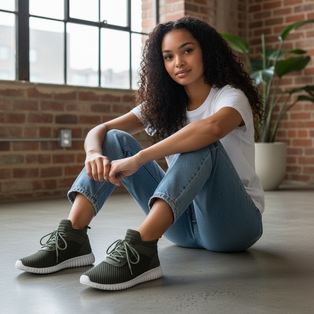 Dirty Laundry Jaxon‎ Olive Green Mesh Lace Up Sneakers Womens Size 10 HYZ-015